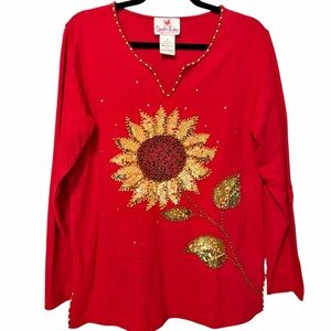 QUACKER FACTORY ☆ Embellished Sunflower Top ☆ Granny Core Farmhouse